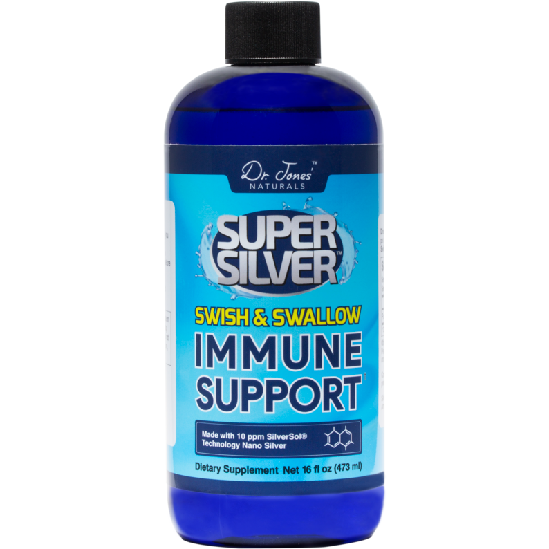 Dr Jones' Naturals SWISH & SWALLOW Immune Support with SILVERSOL® NANO SILVER - 16oz Bottle